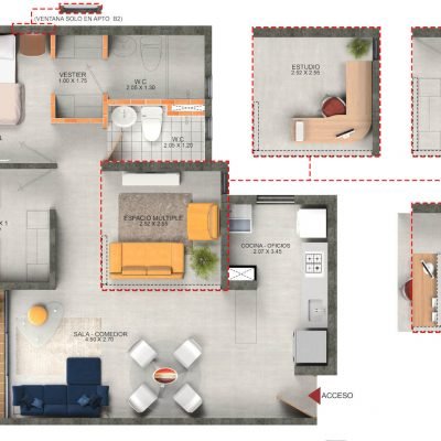 Apartamento tipo B-B2 Área construida 61.47 m² Área privada 55.53 m²